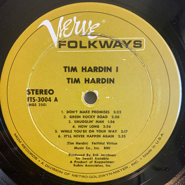 Tim Hardin - Tim Hardin 1 - VG LP Record 1966 Verve Folkways Original Press Vinyl - Folk Rock - Shuga Records