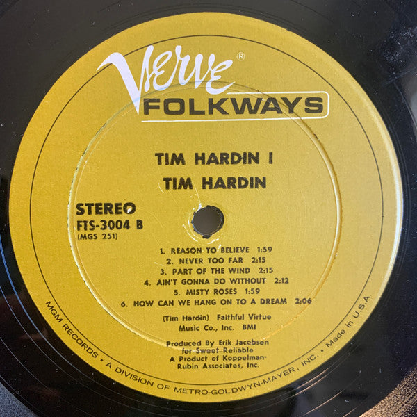 Tim Hardin - Tim Hardin 1 - VG LP Record 1966 Verve Folkways Original Press Vinyl - Folk Rock - Shuga Records