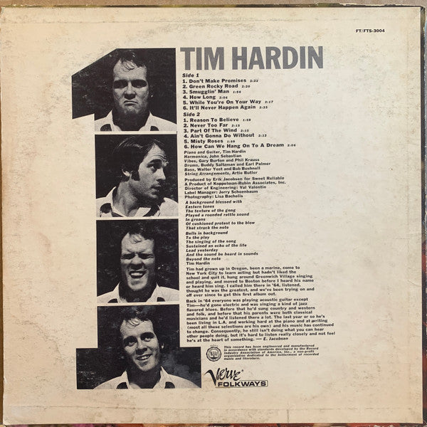 Tim Hardin - Tim Hardin 1 - VG LP Record 1966 Verve Folkways Original Press Vinyl - Folk Rock - Shuga Records
