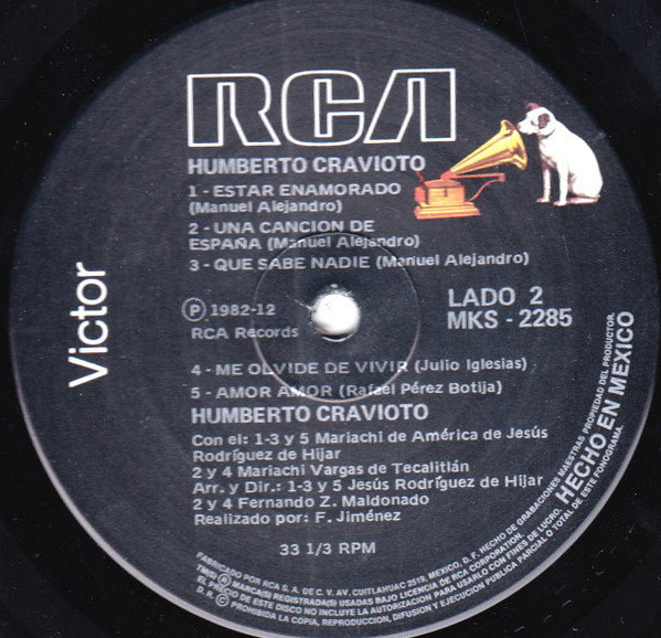 Humberto Cravioto - Humberto Cravioto Con Mariachi - VG+ LP Record 1982 RCA Mexico Vinyl - Latin / Mariachi - Shuga Records