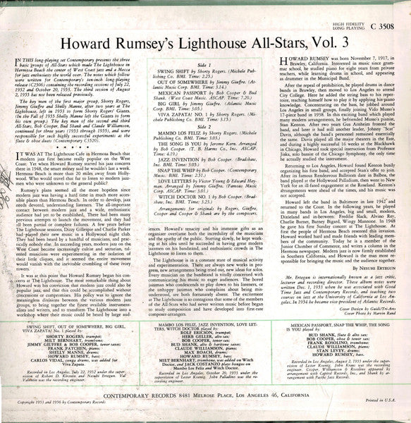 Howard Rumsey's Lighthouse All-Stars - Volume Three - VG LP Record 1956 Contemporary USA Mono Vinyl - Jazz / Cool Jazz - Shuga Records