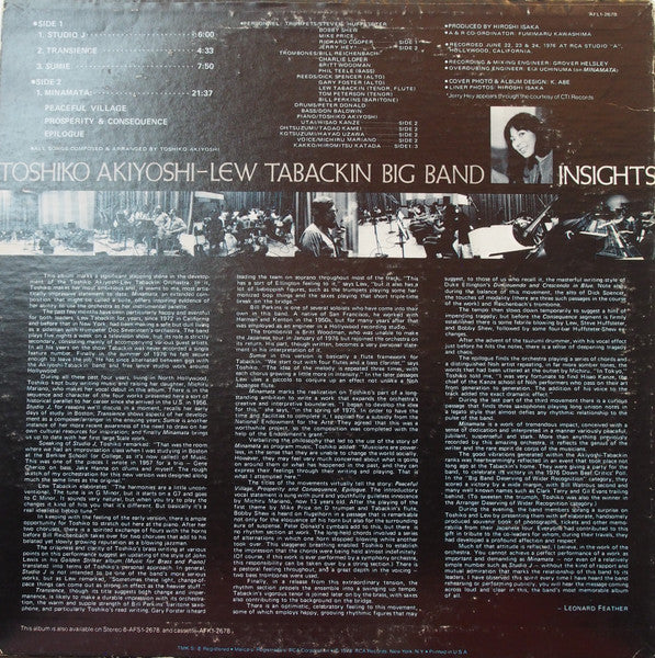 Toshiko Akiyoshi-Lew Tabackin Big Band - Insights - Mint- LP Record 1978 RCA USA Vinyl - Jazz / Jazz-Funk - Shuga Records