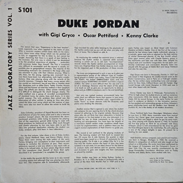 Duke Jordan - Jazz Laboratory Series Vol. 1. (1955) - VG+ LP Record 1957 Signal USA Mono Vinyl - Jazz / Bop - Shuga Records