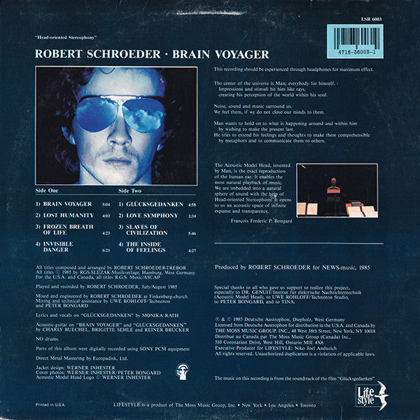Robert Schroeder - Brain Voyager - Mint- LP Record 1985 Lifestyle USA Vinyl - Soundtrack / Ambient - Shuga Records