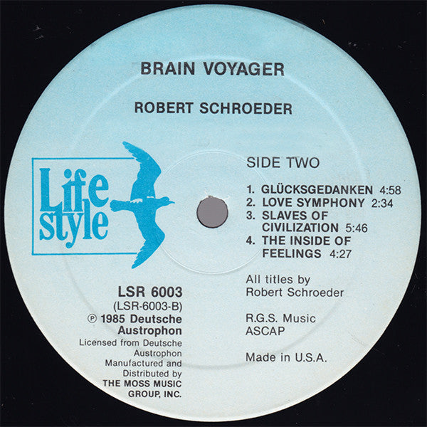 Robert Schroeder - Brain Voyager - Mint- LP Record 1985 Lifestyle USA Vinyl - Soundtrack / Ambient - Shuga Records