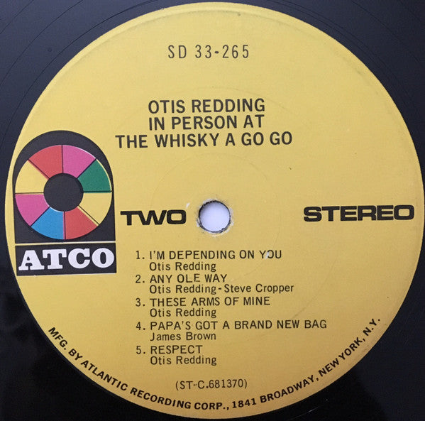 Otis Redding - In Person At The Whisky A Go Go - VG+ LP Record 1968 ATCO USA Original Vinyl - Soul / R&B - Shuga Records