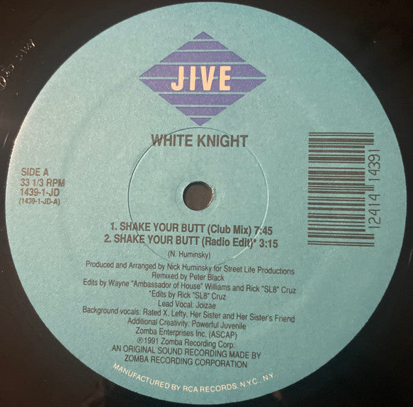 White Knight - Shake Your Butt / Yo Baby Yo - New 12" Single Record 1991 Jive USA Vinyl - Chicago House / Hip-House - Shuga Records
