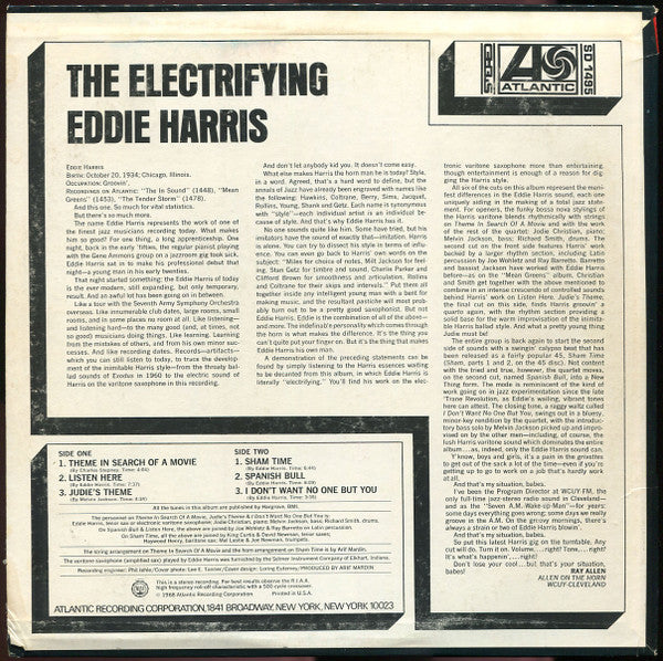 Eddie Harris - The Electrifying Eddie Harris - VG+ LP Record 1968 Atlantic USA Original Vinyl - Jazz / Jazz-Funk - Shuga Records