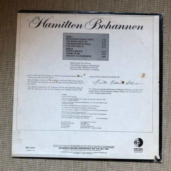 Hamilton Bohannon - Bohannon - VG+LP Record 1975 Dakar USA Vinyl - Funk / Disco - Shuga Records