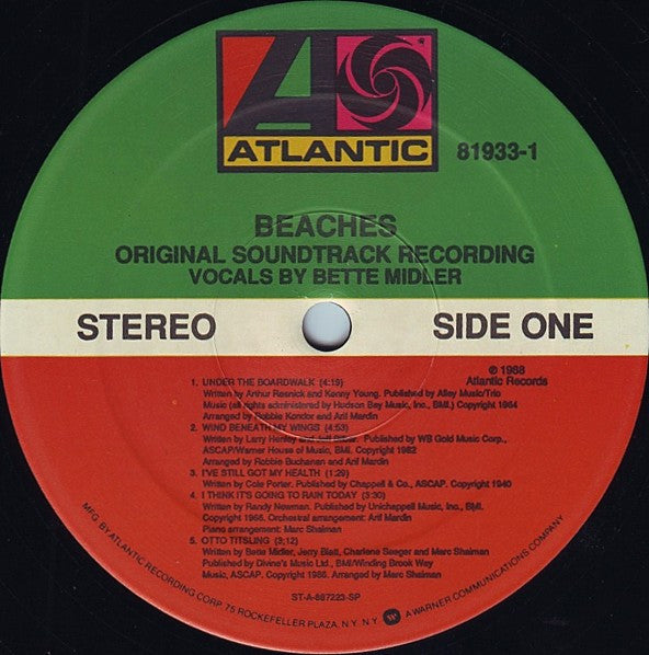 Bette Midler - Beaches - Mint- LP Record 1988 Atlantic USA Original Vinyl - Soundtrack / Swing / Jazz / Pop - Shuga Records
