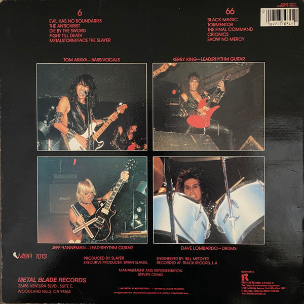 Slayer - Show No Mercy (1983) - VG+ LP Record 1987 Metal Blade Vinyl, Silver Labels & Insert - Thrash Metal - Shuga Records
