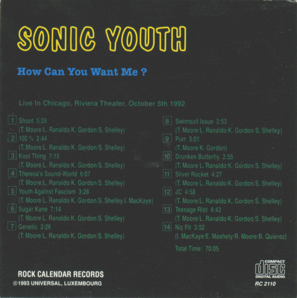 Sonic Youth - How Can You Want Me? - VG+ CD 1993 Rock Calendar Records Luxembourg RARE Unofficial - Alternative Rock - Shuga Records