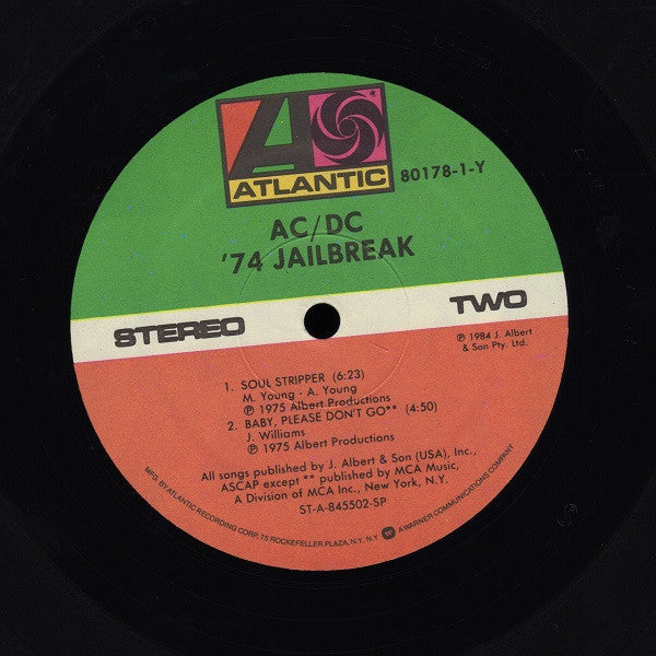 AC/DC - '74 Jailbreak - Mint- LP Record 1984 Atlantic USA Original Vinyl - Rock / Hard Rock - Shuga Records