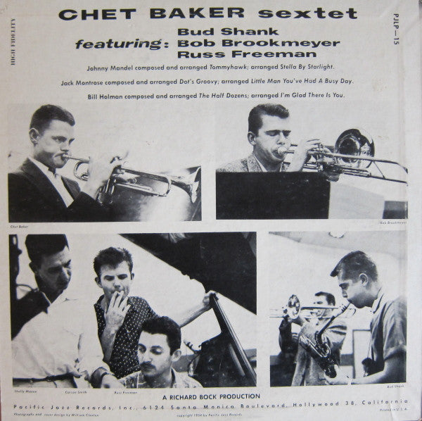 Chet Baker Sextet - Chet Baker Sextet - VG+ 10" LP Record 1954 Pacific Jazz Mono USA Original RARE Vinyl - Jazz / Cool Jazz / Bop - Shuga Records