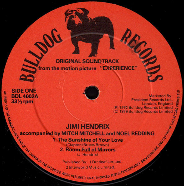 Jimi Hendrix - Original Sound Track From The Feature Length Motion Picture “Experience” - VG+ LP Record 1979 Bulldog UK Vinyl - Psychedelic Rock / Blues Rock - Shuga Records