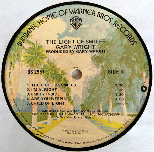 Gary Wright - The Light Of Smiles - VG+ LP Record 1977 Warner USA Vinyl - Pop Rock / Soft Rock / Symphonic Rock - Shuga Records