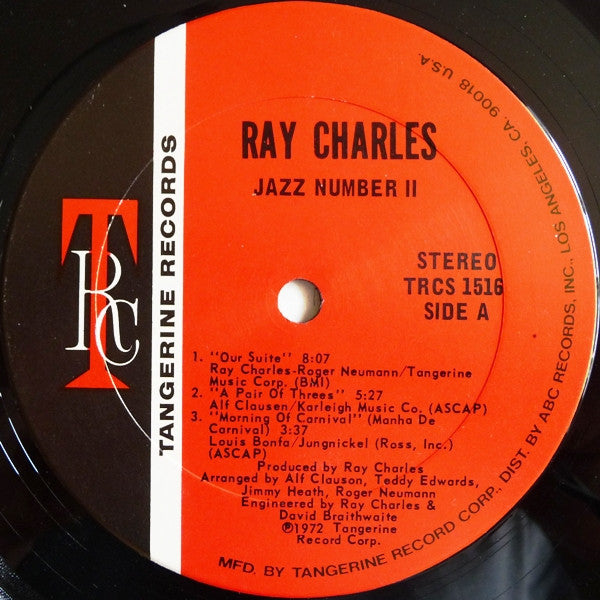 Ray Charles – Jazz Number II - VG+ LP Record 1972 Tangerine Records USA Original Vinyl - Jazz / Latin Jazz / Soul-Jazz - Shuga Records