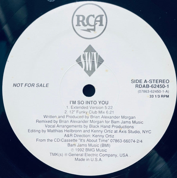 SWV - I'm So Into You - VG 12" Single Record 1992 RCA USA White Label Promo Vinyl - R&B / Hip Hop - Shuga Records