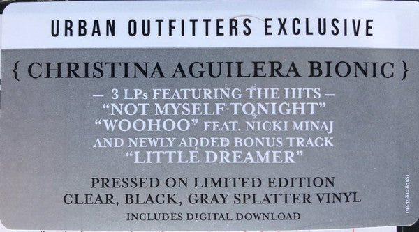 Christina Aguilera – Bionic (2010) - New 3 LP Record 2021 RCA Urban Outfitters Clear w/ Black & Grey Splatter Vinyl - Pop / Dance-pop - Shuga Records