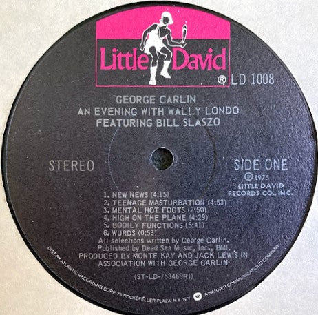 George Carlin - An Evening With Wally Lando Featuring Bill Slaszo - VG+ 1975 Little David USA Vinyl - Comedy - Shuga Records