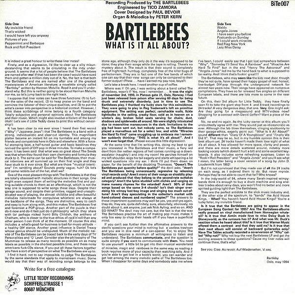 The Bartlebees - What Is It All About? (1994) - VG+ LP Record 1997 Little Teddy Germany Off-White Vinyl - Indie Rock - Shuga Records