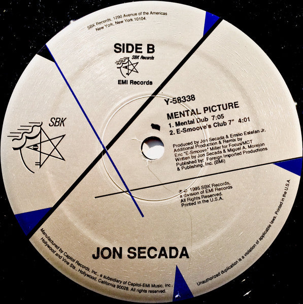 Jon Secada - Mental Picture (Remixes) - New 12" Single Record 1995 SBK USA Vinyl - House / Garage House - Shuga Records