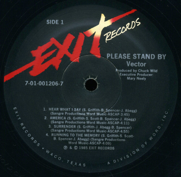 Vector - Please Stand By - VG+ LP Record 1985 Exit USA Vinyl - New Wave / Synth-pop / Electro / Xian - Shuga Records