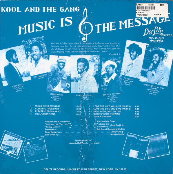 Kool And The Gang - Music Is The Message (1972) - VG+ LP Record 2002 De-Lite USA Vinyl - Funk / Disco / Soul - Shuga Records