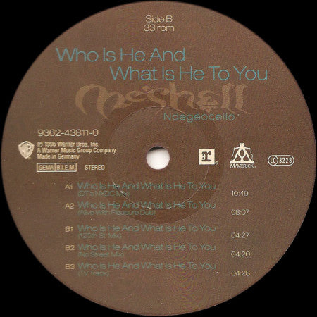 Me'Shell NdegéOcello - Who Is He And What Is He To You (Danny Tenaglia/Deep Dish) - VG+ 12" Single Record 1996 Reprise Maverick Germany Vinyl - House / R&B - Shuga Records