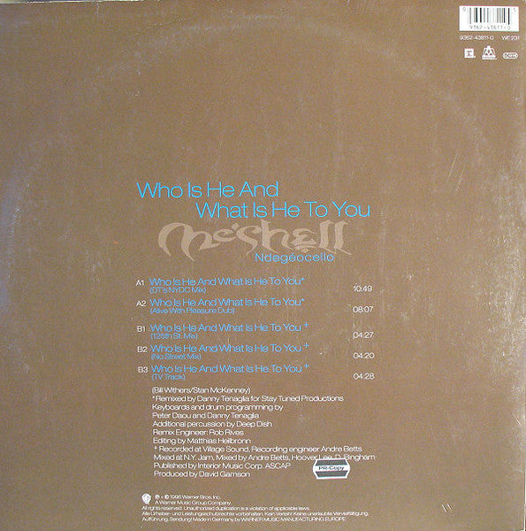 Me'Shell NdegéOcello - Who Is He And What Is He To You (Danny Tenaglia/Deep Dish) - VG+ 12" Single Record 1996 Reprise Maverick Germany Vinyl - House / R&B - Shuga Records