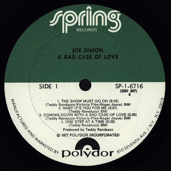 Joe Simon – A Bad Case Of Love - VG+ LP Record 1977 Spring Vinyl - Soul