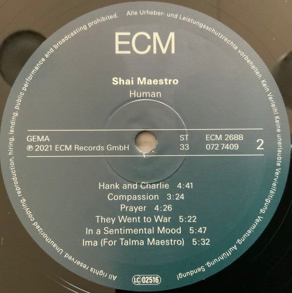 Shai Maestro - Human - Mint- LP Record 2021 ECM German 180 Vinyl - Contemporary Jazz - Shuga Records