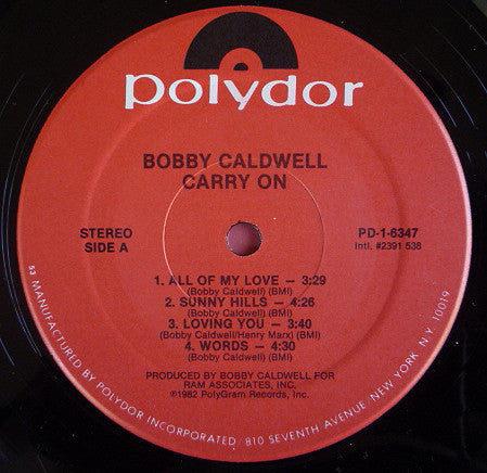 Bobby Caldwell - Carry On - VG+ LP Record 1982 Polydor USA Original Vinyl - Soul / Funk - Shuga Records