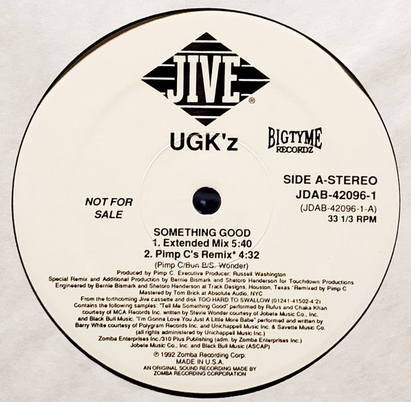 UGK'z* – Something Good - VG 12" Single Record 1992 Jive Bigtyme Recordz USA Promo Vinyl - Hip Hop / Gangsta - Shuga Records