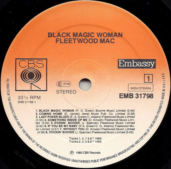 Fleetwood Mac – Black Magic Woman - Mint- LP Record 1980 CBS Embassy Holland Vinyl - Soft Rock / Blues Rock - Shuga Records