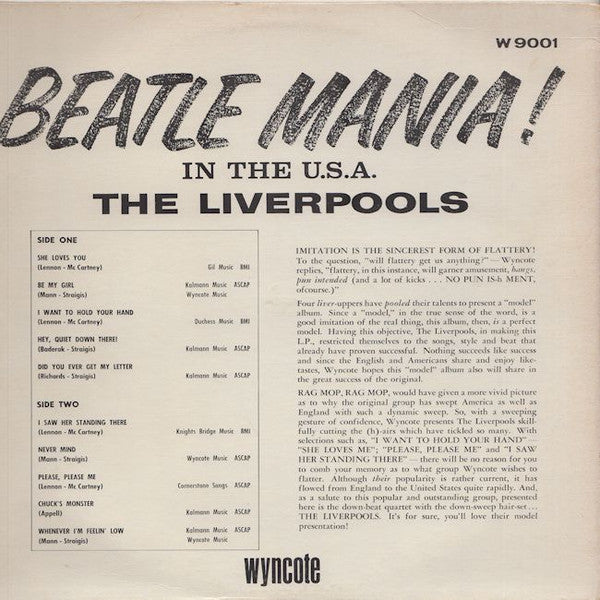 The Liverpools – Beatle Mania! In The USA - VG+ 1964 Wyncote USA Vinyl - Pop Rock / Beat