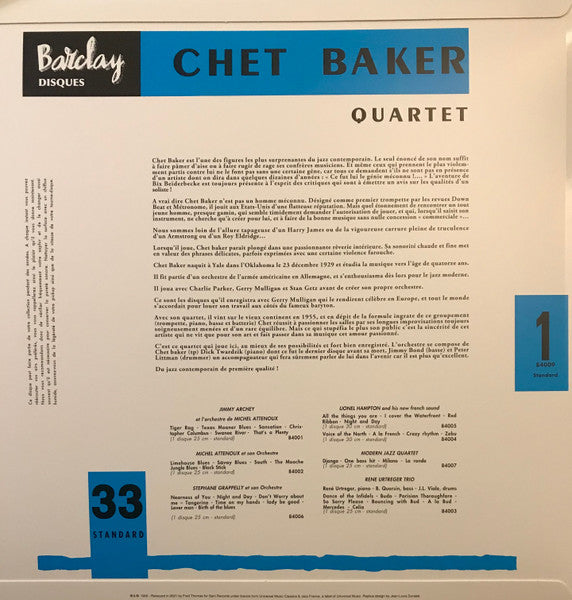 Chet Baker Quartet - Chet Baker Quartet (1955) - New LP Record 2021 Barclay Sam France Mono 180 gram Vinyl & Insert - Jazz / Bop / Cool Jazz - Shuga Records