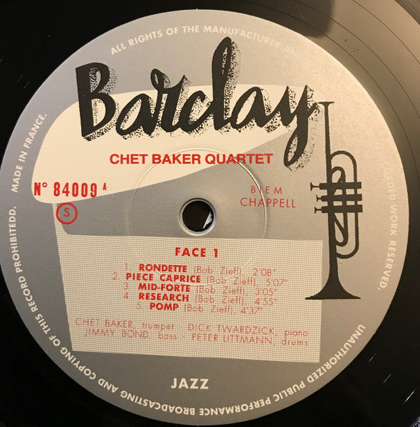 Chet Baker Quartet - Chet Baker Quartet (1955) - New LP Record 2021 Barclay Sam France Mono 180 gram Vinyl & Insert - Jazz / Bop / Cool Jazz - Shuga Records