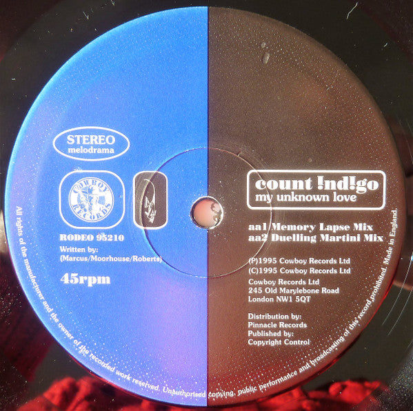 Count Indigo - My Unknown Love - Mint- 10" Single Record 1996 Cowboy UK Vinyl - Downtempo / Acid Jazz / Soul - Shuga Records