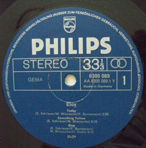 Eloy – Eloy - Mint- LP Record 1971 Philips Germany Vinyl - Prog Rock / Krautrock