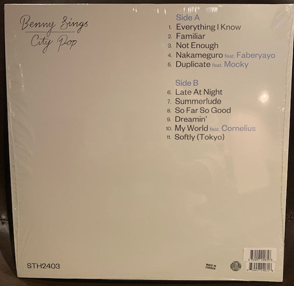 Benny Sings - City Pop (2018) - Mint- LP 2021 Stones Throw Baby Blue Vinyl - Indie Pop / AOR / Soul - Shuga Records