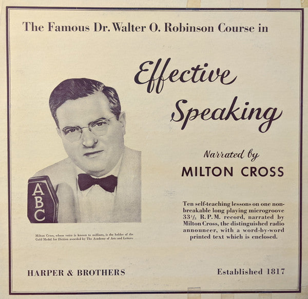 Milton Cross - The Famous Dr. Walter O. Robinson Course In Effective Speaking - VG+ LP Record 1950s Harper & Brothers USA Vinyl, Booklet & Insert - Spoken Word / Self Help - Shuga Records
