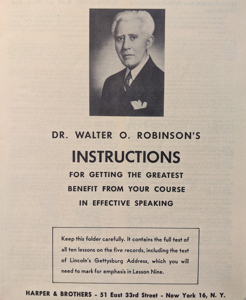 Milton Cross - The Famous Dr. Walter O. Robinson Course In Effective Speaking - VG+ LP Record 1950s Harper & Brothers USA Vinyl, Booklet & Insert - Spoken Word / Self Help - Shuga Records