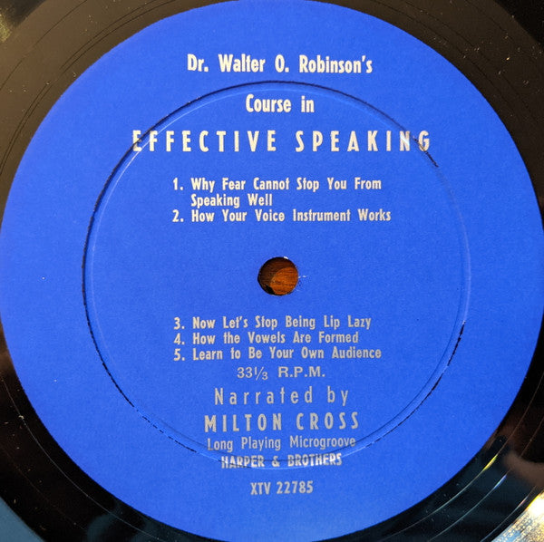 Milton Cross - The Famous Dr. Walter O. Robinson Course In Effective Speaking - VG+ LP Record 1950s Harper & Brothers USA Vinyl, Booklet & Insert - Spoken Word / Self Help - Shuga Records
