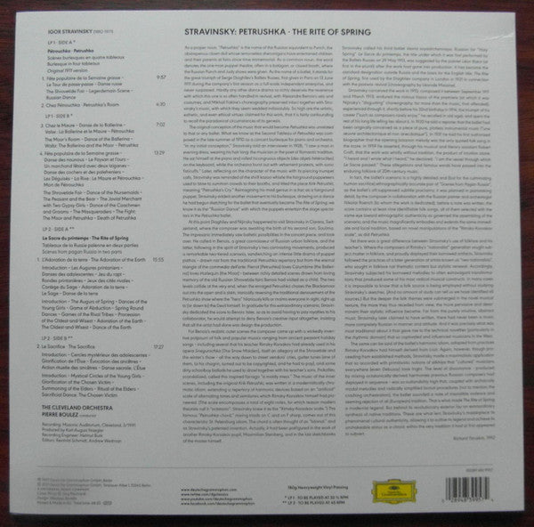 Pierre Boulez The Cleveland Orchestra - Stravinsky - Pétrouchka · Le Sacre Du Printemps - Mint- 2 LP Record 2021 Deutsche Grammophon 180 gram Vinyl - Classical - Shuga Records