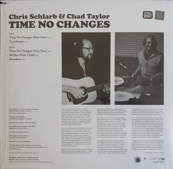 Chris Schlarb & Chad Taylor – Time No Changes LP Record 2021 Astral Spirits BIG EGO USA Vinyl & Numbered - Jazz - Shuga Records