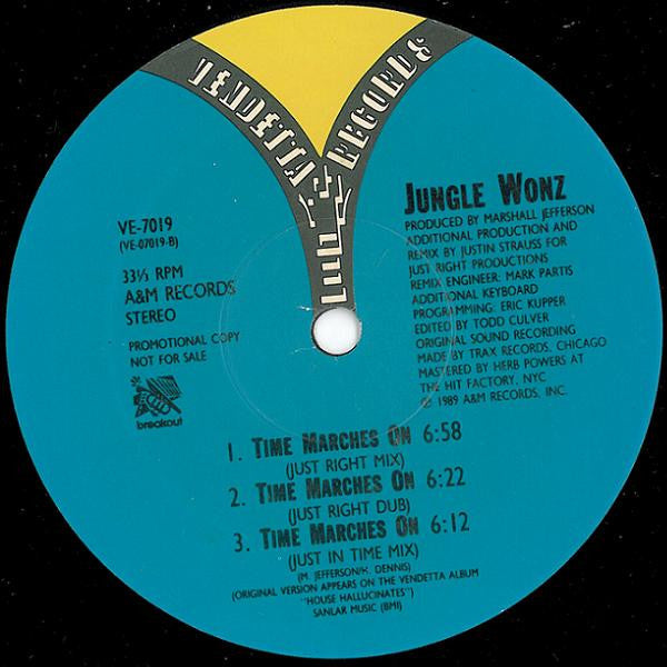 Jungle Wonz - Time Marches On (The Justin Strauss Remixes) - Mint- 12" Single Record 1989 Vendetta USA Promo Vinyl - Chicago House / Deep House - Shuga Records
