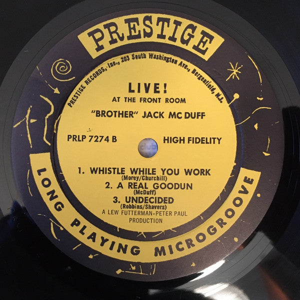 Brother Jack McDuff - Live! - VG LP Record 1964 Prestige USA Mono Vinyl Preview Copy Promo - Jazz / Soul-Jazz / Bop - Shuga Records