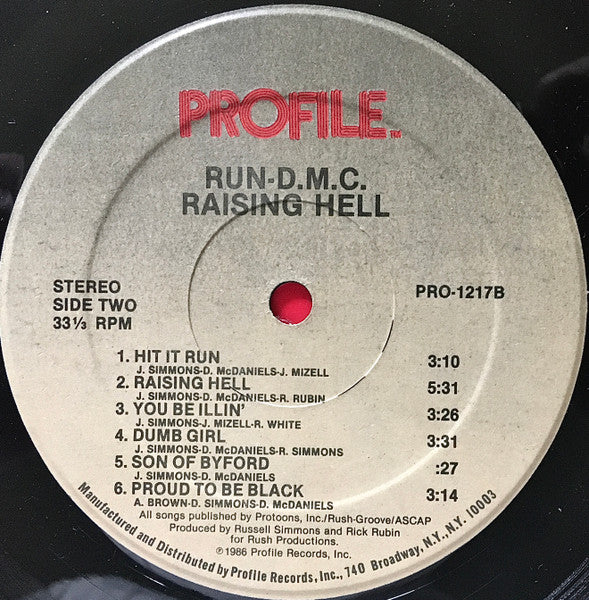 RUN DMC - Raising Hell - VG LP Record 1986 Profile USA Original USA Vinyl & Purple / Red Cover - Hip Hop - Shuga Records