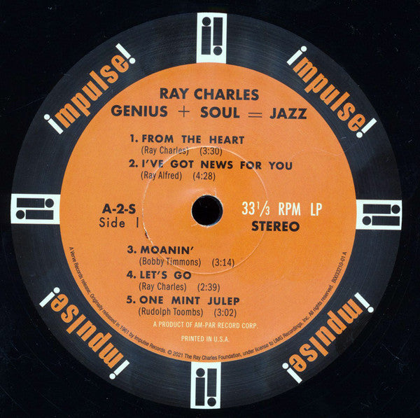 Ray Charles - Genius + Soul = Jazz (1961) - Mint- LP Record 2021 Impulse!‎ Verve 180 gram Vinyl - Jazz / Soul-Jazz - Shuga Records